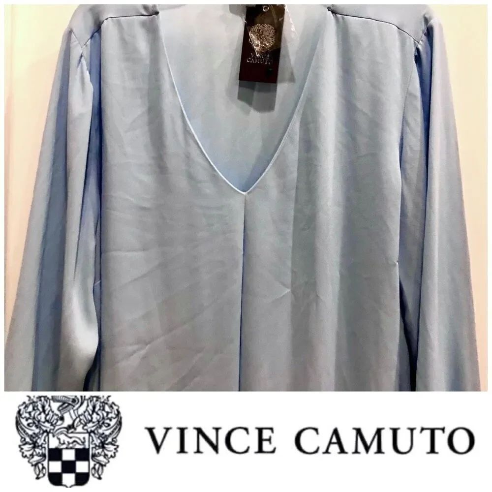 VINCE CAMUTO - NWT - L Sz 1X Pleated-Front Long Sleeve Tunic in "Light Chambray"